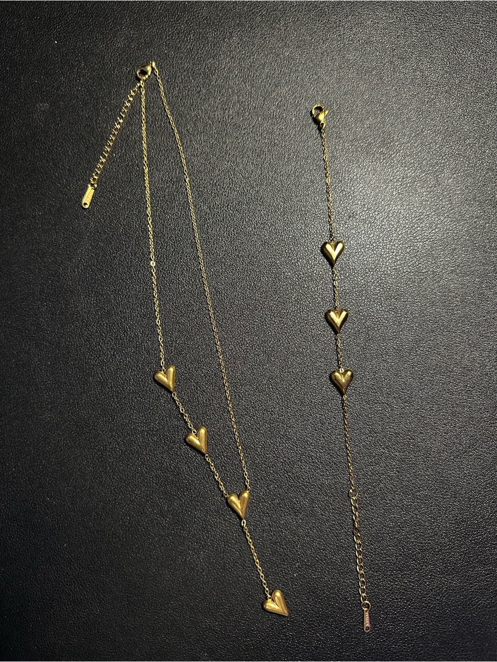 Gold Stainless Steel Heart Charm Necklace and Bracelet Set